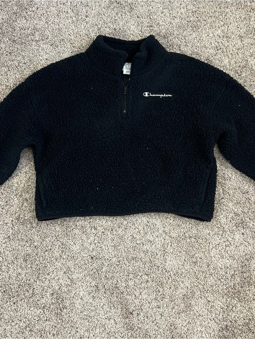 Champion Teddy Bear Fleece Quarter Zip Women's XL Cozy Sherpa Relaxed Cropped